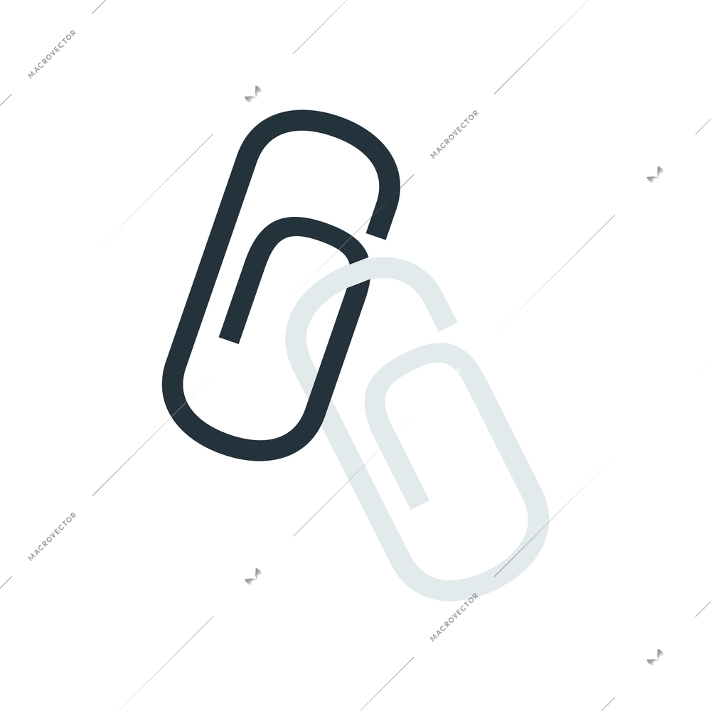 Two black and white connected paperclips flat icon vector illustration