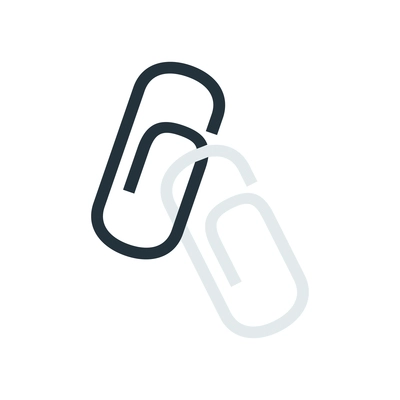 Two black and white connected paperclips flat icon vector illustration