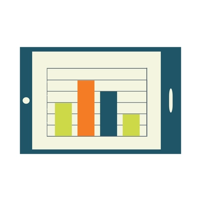 Flat icon with bar chart on tablet screen vector illustration