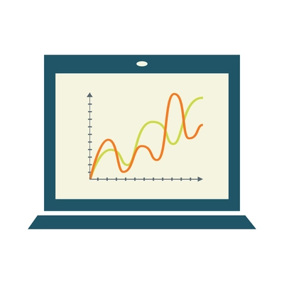 Business office flat icon with colored line chart on screen on laptop vector illustration