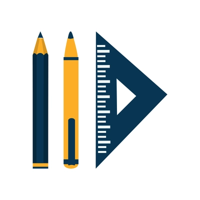 Flat stationery style icon with lead pencil pen and triangular ruler vector illustration