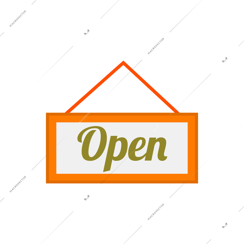 Flat open sign on door of shop or restaurant vector illustration