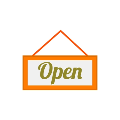 Flat open sign on door of shop or restaurant vector illustration