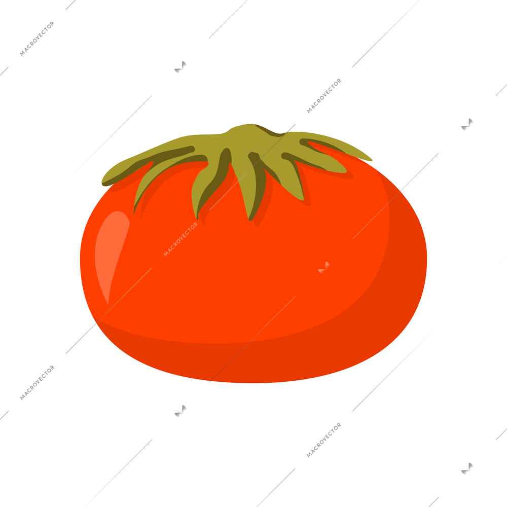 Red tomato with green leaf flat icon vector illustration