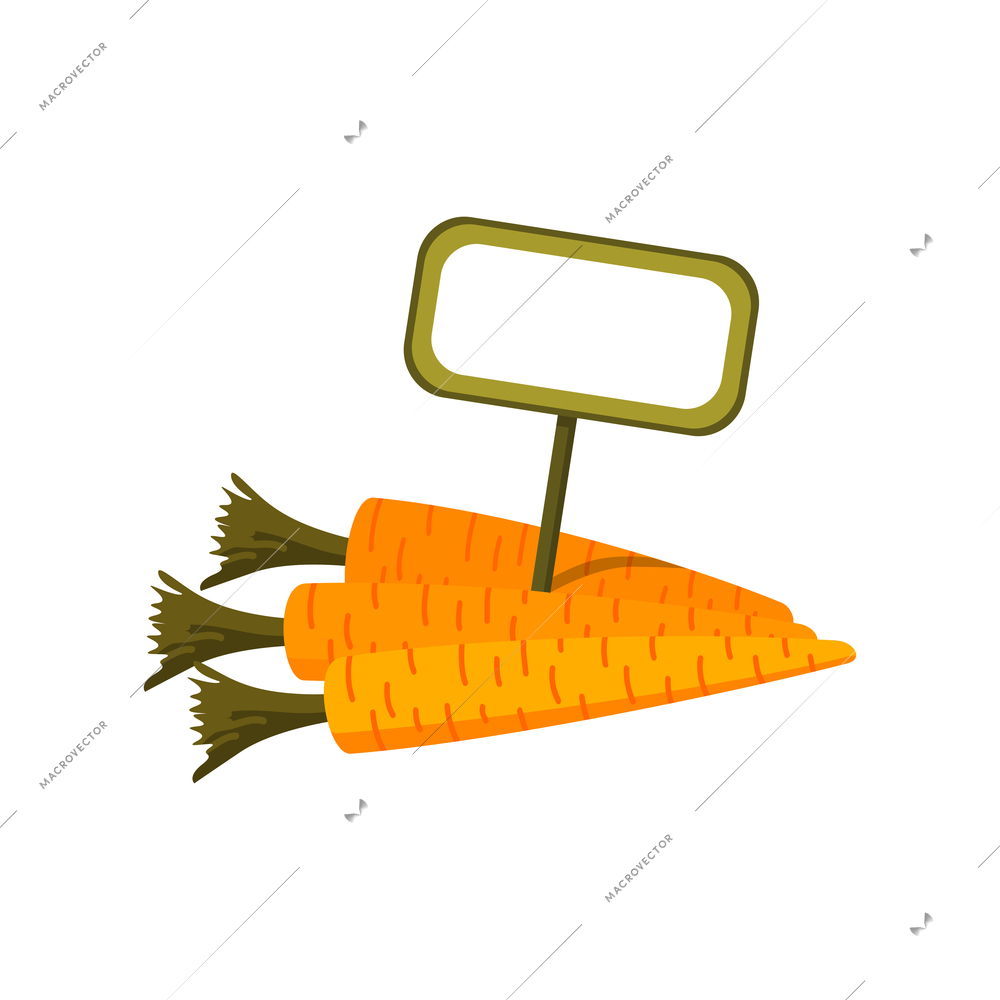 Carrots with blank price tag flat icon vector illustration