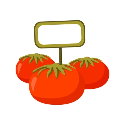 Supermarket item flat icon with fresh tomatoes and blank price tag vector illustration