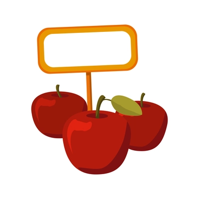 Flat icon with red apples and blank price tag in supermarket vector illustration