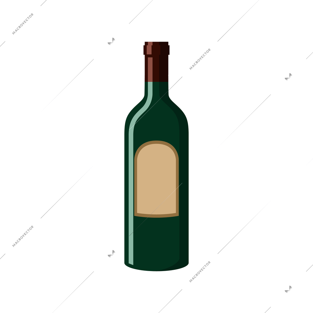 Green wine bottle with blank tag flat icon vector illustration