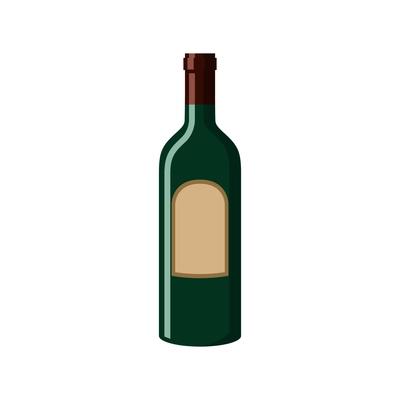 Green wine bottle with blank tag flat icon vector illustration