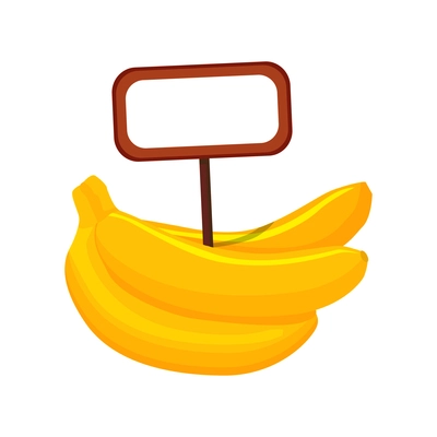 Supermarket item icon with bunch of ripe bananas and blank price tag flat vector illustration