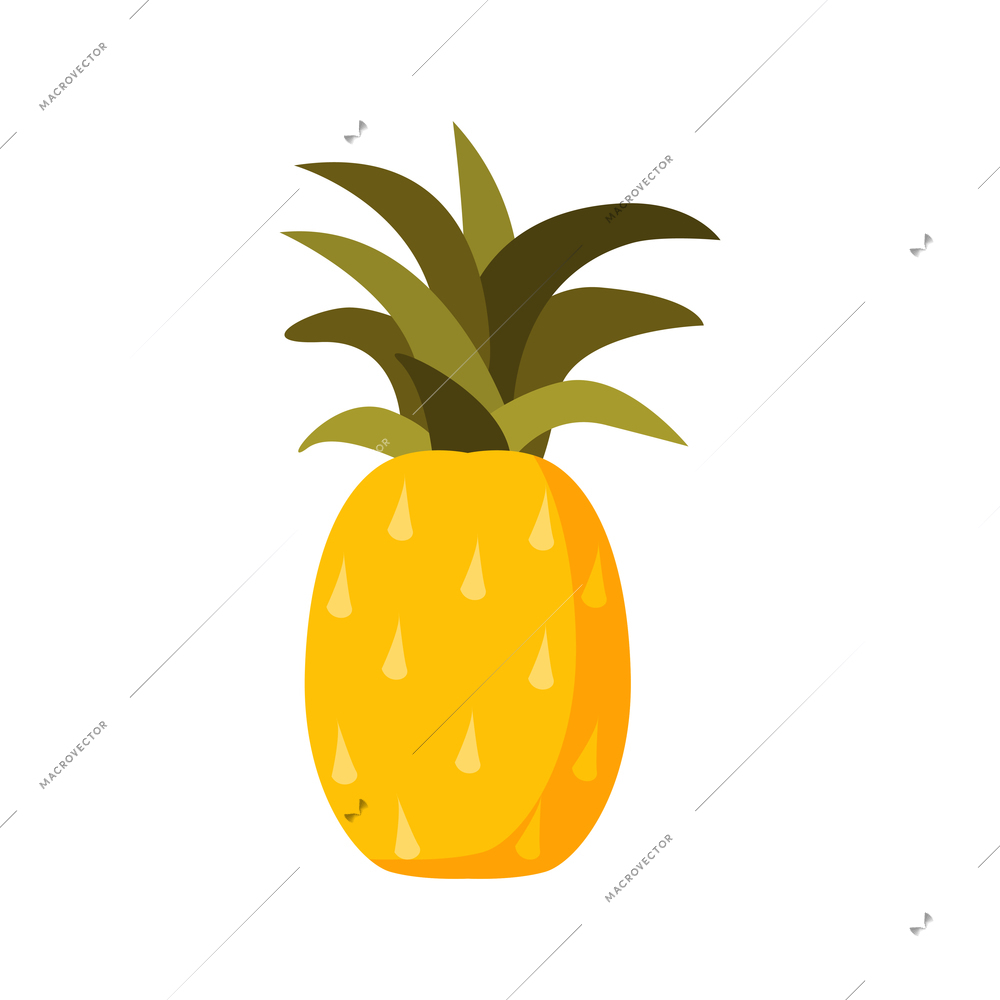 Ripe pineapple with green leaves flat icon vector illustration