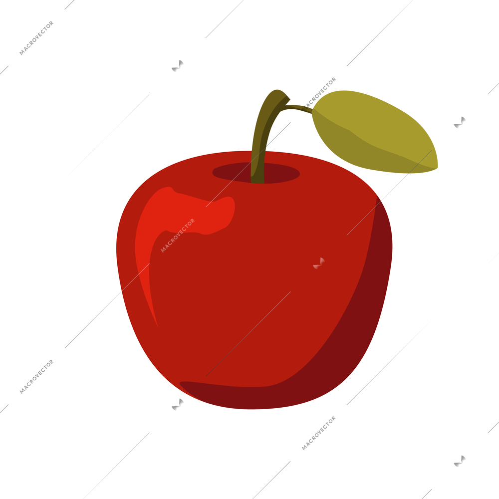 Flat whole red apple with green leaf vector illustration