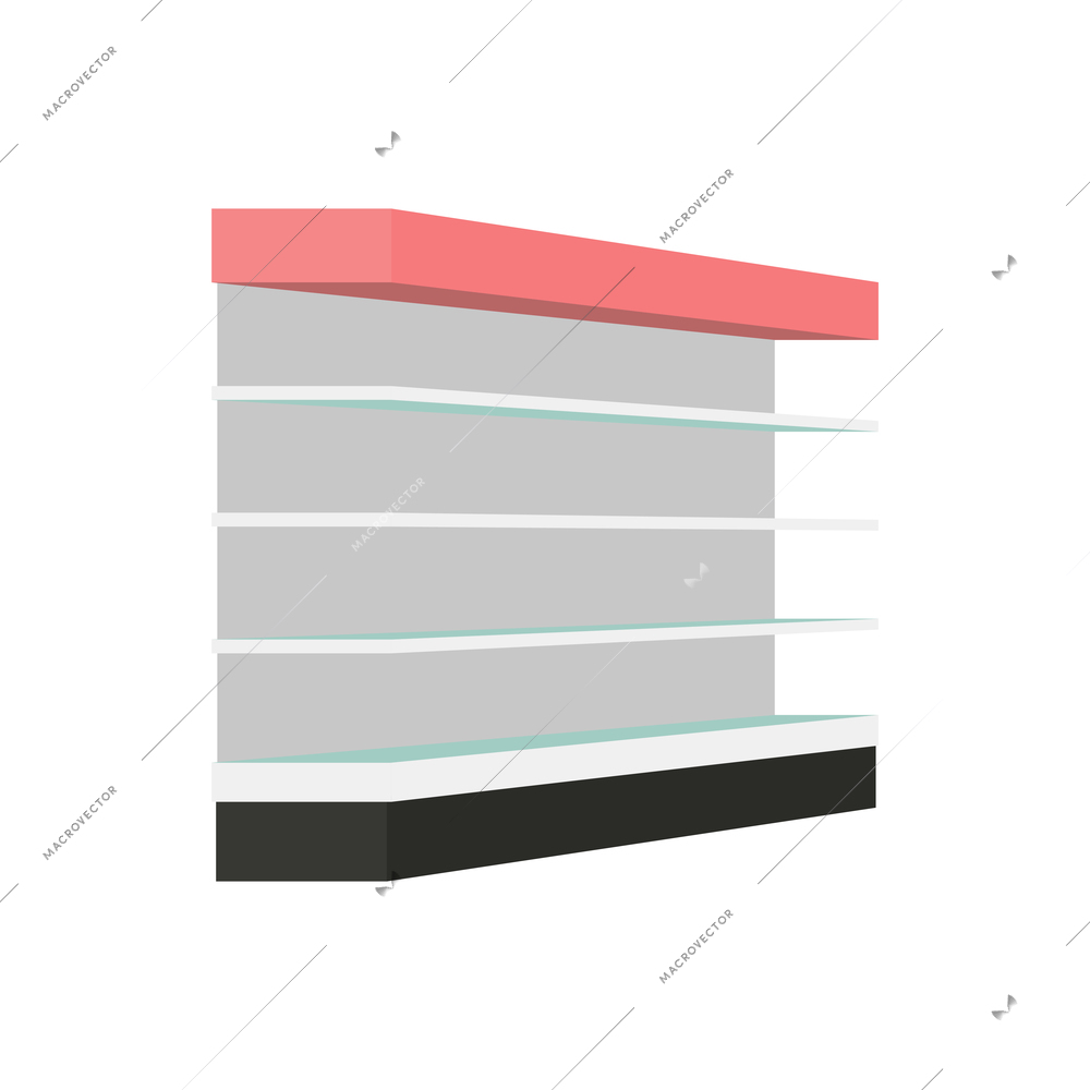 Flat icon with empty supermarket showcase shelves side view vector illustration