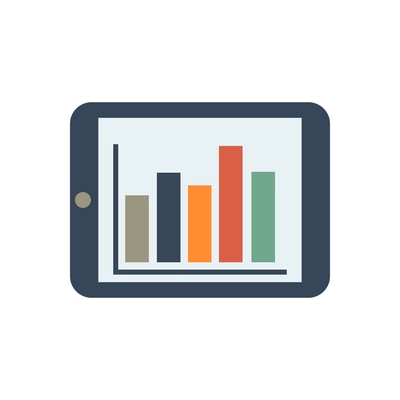 Flat icon with electronic tablet showing colorful bar chart vector illustration