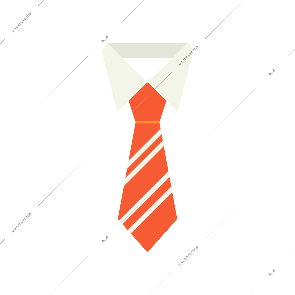 Red striped tie and white shirt collar flat icon vector illustration