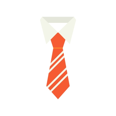 Red striped tie and white shirt collar flat icon vector illustration