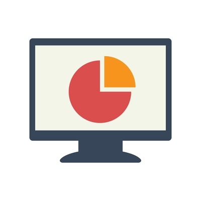 Computer monitor with colorful business pie chart flat icon vector illustration