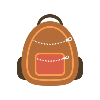 Brown backpack with two zips for travel or school flat icon vector illustration