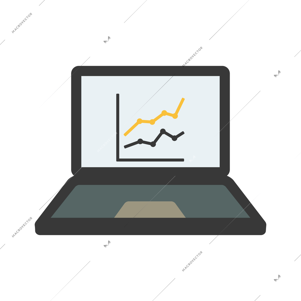 Business laptop with graph chart on screen flat icon vector illustration