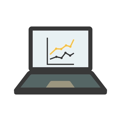 Business laptop with graph chart on screen flat icon vector illustration