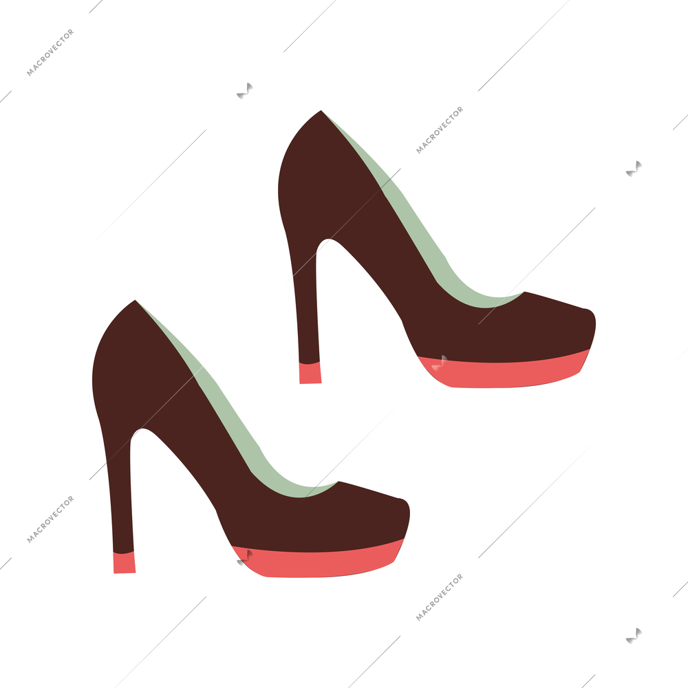 Flat pair of elegant heeled shoes isolated vector illustration
