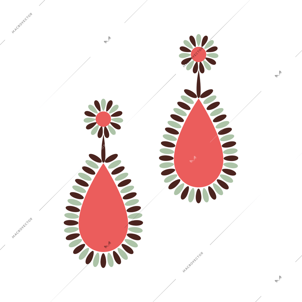 Flat icon with pair of drop earrings isolated vector illustration