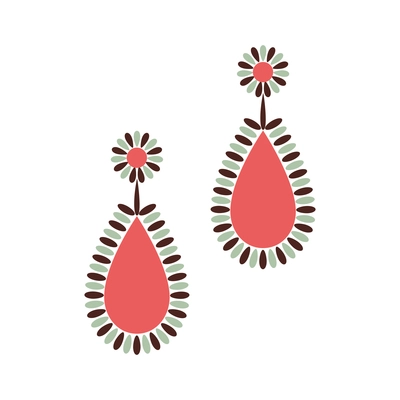 Flat icon with pair of drop earrings isolated vector illustration