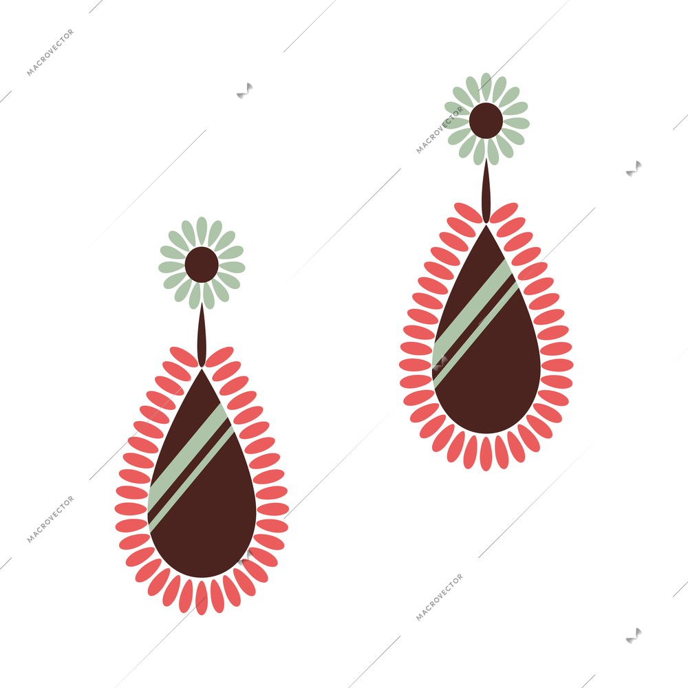 Pair of elegant colored drop earrings icon flat isolated vector illustration