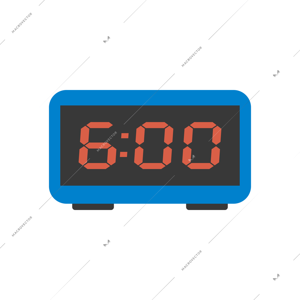 Blue digital alarm clock flat icon on white background vector illustration