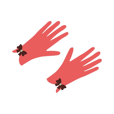 Flat icon with pair of red female gloves with elegant bows isolated vector illustration