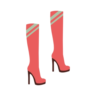 Knee high heeled red boots pair flat isolated vector illustration