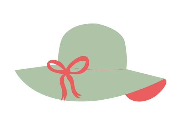 Elegant summer female hat with red bow flat icon vector illustration