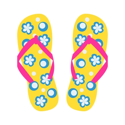 Flat icon with bright color pair of flip flops with flowers isolated vector illustration