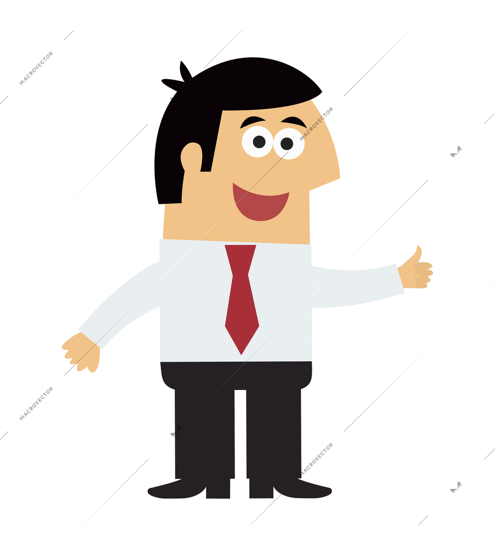 Happy businessman character wearing tie flat vector illustration