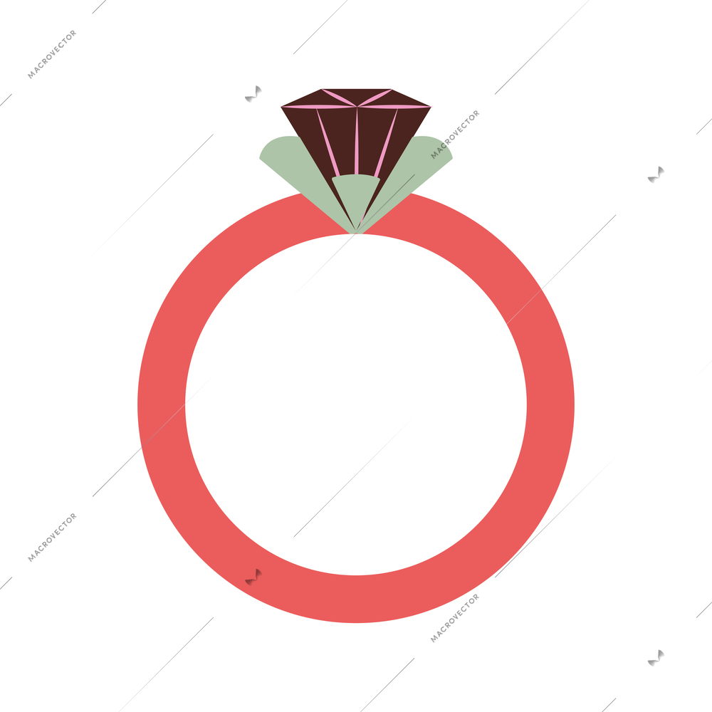 Ring with gem stone flat color icon vector illustration