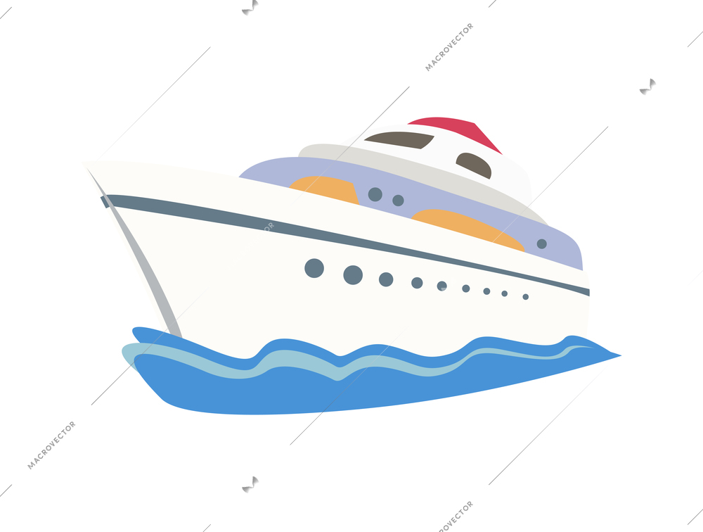 Luxury white yacht flat icon vector illustration