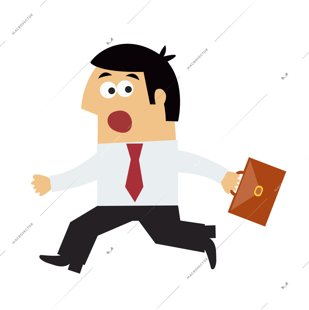 Running worried manager with suitcase flat vector illustration