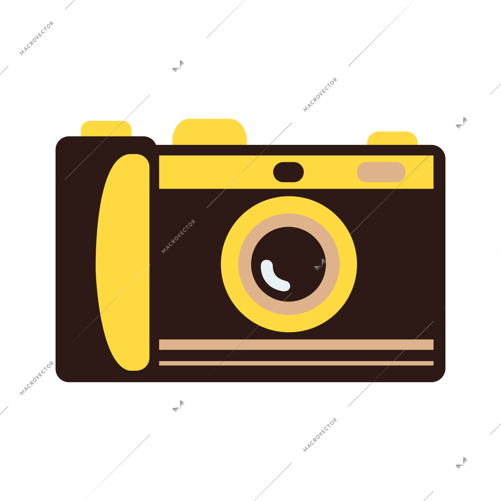 Flat icon with yellow and brown retro camera vector illustration