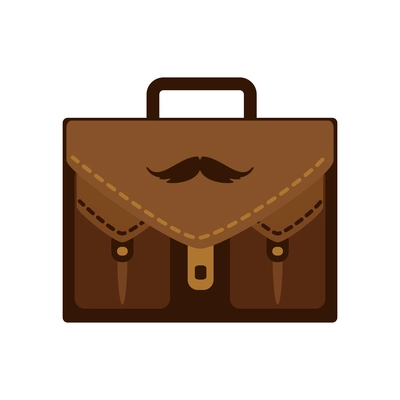 Hipster brown leather briefcase with moustache image cartoon vector illustration