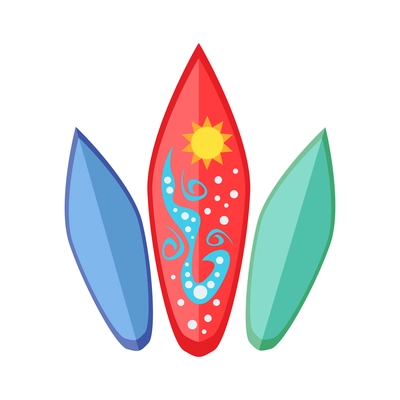 Three colorful surfboards flat icon vector illustration