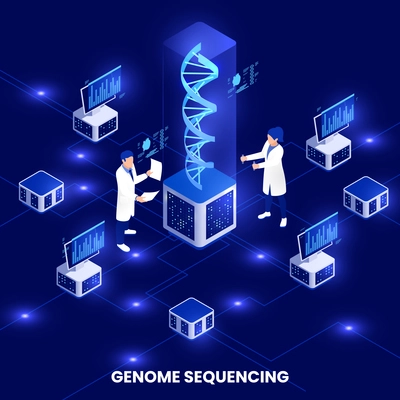 Genetic engineering isometric concept with laboratory research symbols vector illustration