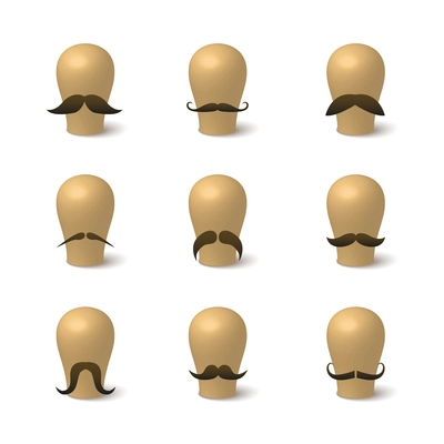 Collection of hipster mustaches on hat-blocks isolated vector illustration