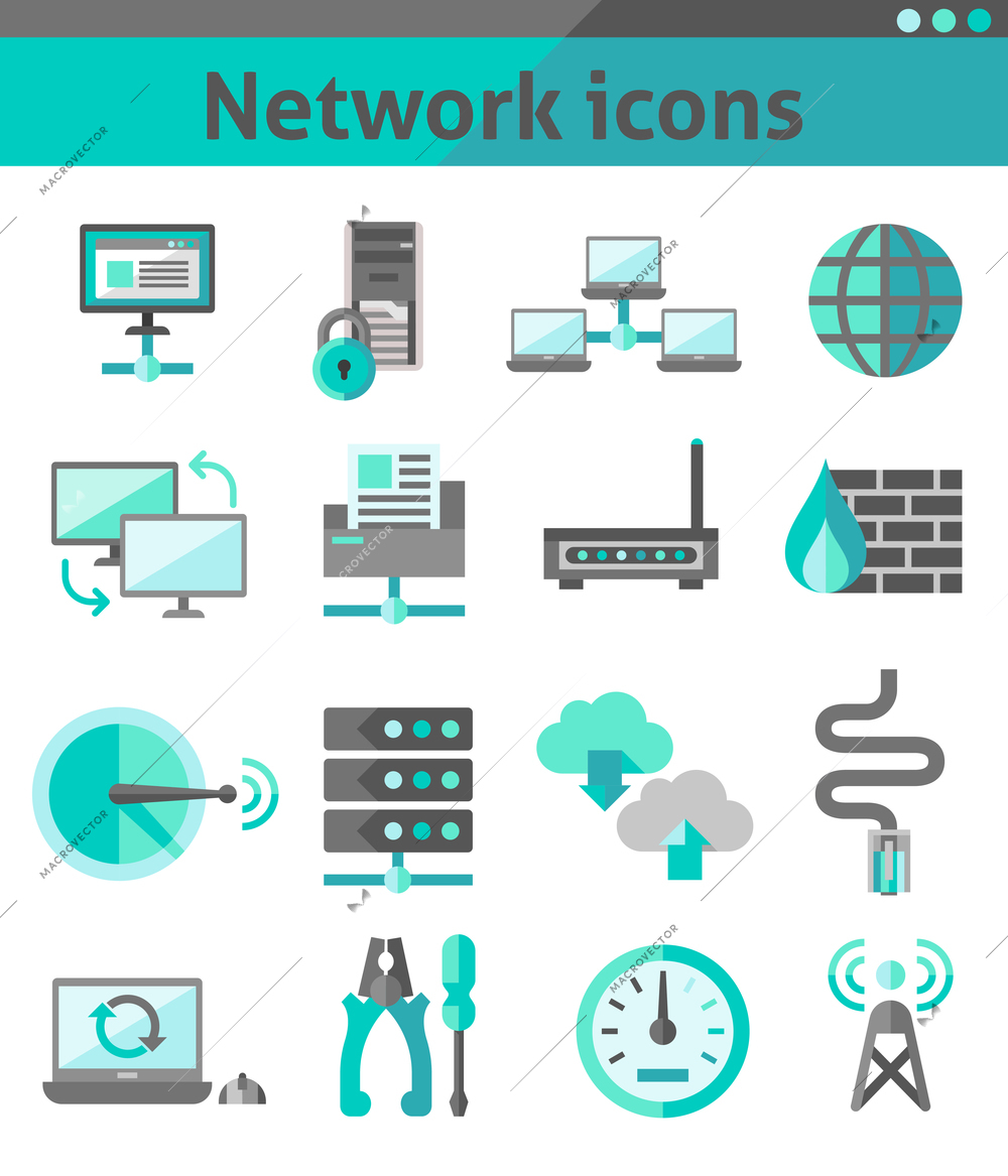 Network security internet communication icons set isolated vector illustration