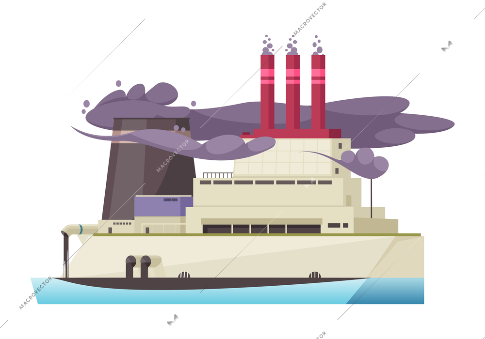 Nature water pollution composition with front view of smoky factory building with water surface vector illustration