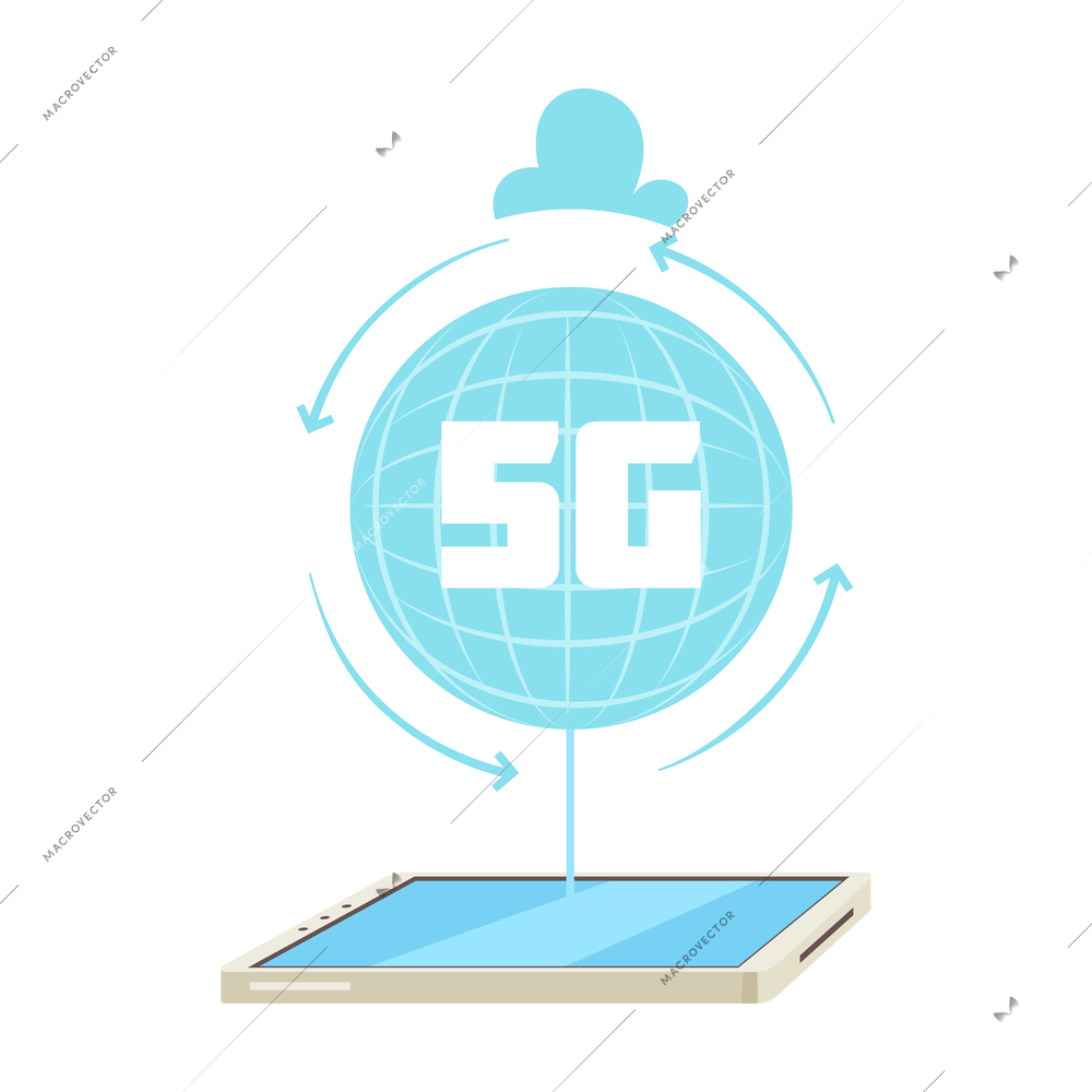 5g internet technology composition with isolated image of smartphone with globe icon text and arrows vector illustration