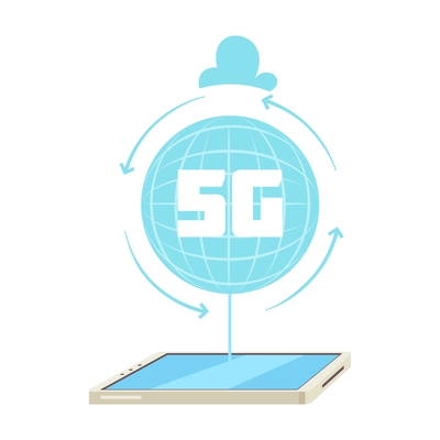 5g internet technology composition with isolated image of smartphone with globe icon text and arrows vector illustration