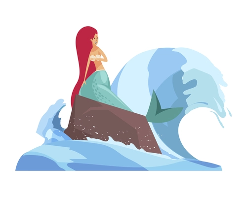 Fairy tale composition with character of mermaid riding ocean wave vector illustration