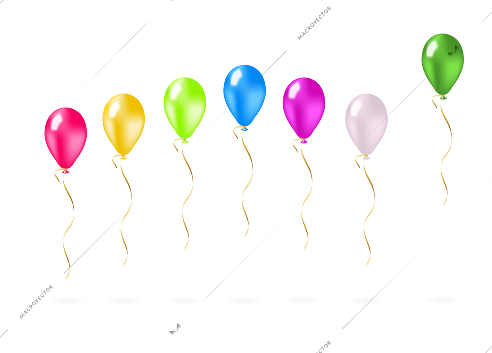 Colorful flying balloons in a row isolated vector illustration