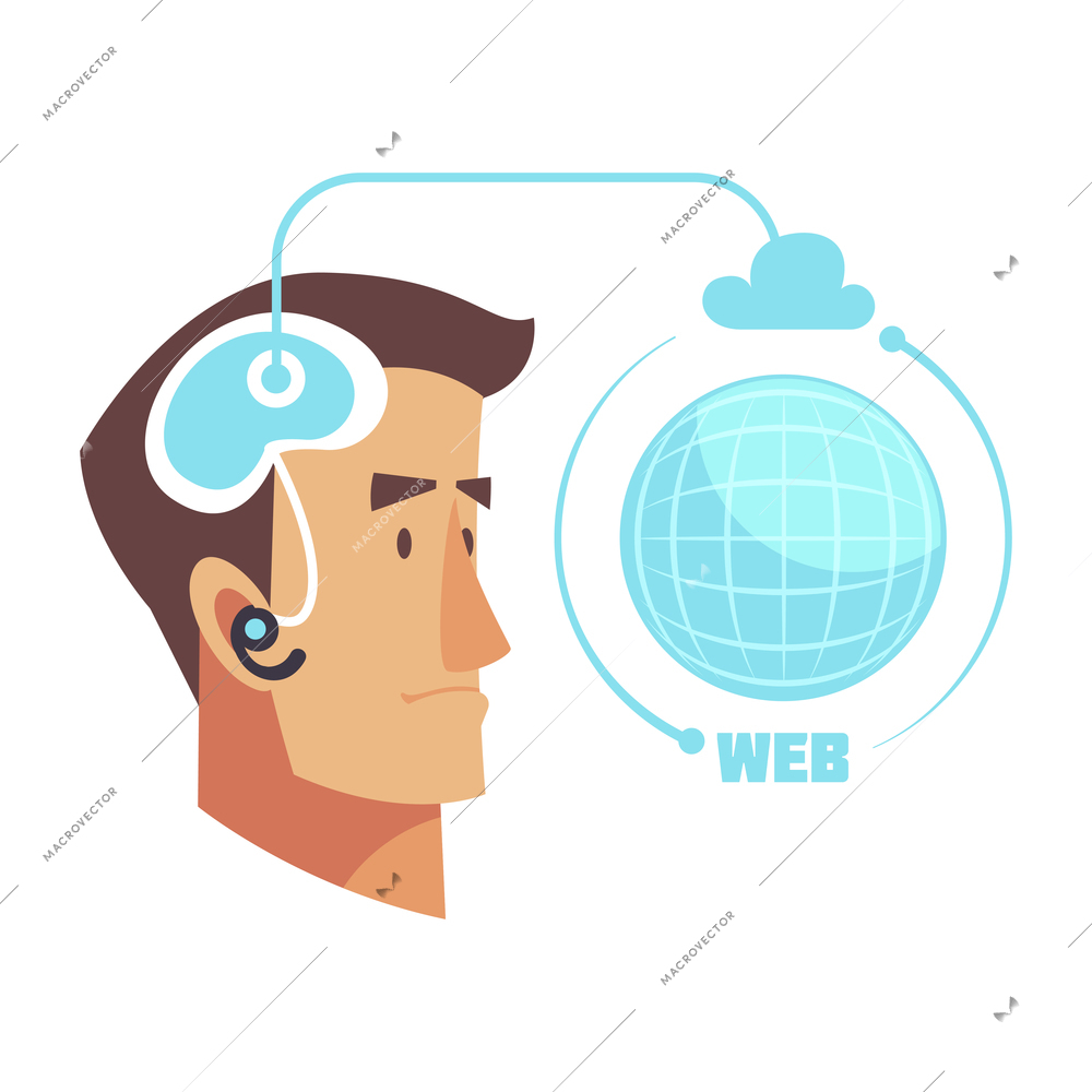 5g internet technology composition with isolated image of human head with brain connected to earth globe vector illustration