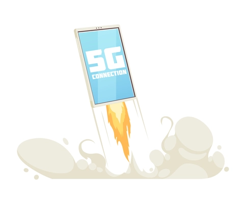 5g internet technology composition with isolated image of launching smartphone with rocket flame and smoke vector illustration
